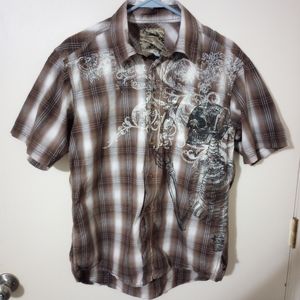 Modern culture button-up dress shirt men's size extra large with design skeleton